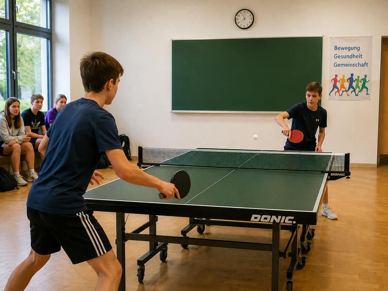 Schüler spielen Tischtennis in der Pause